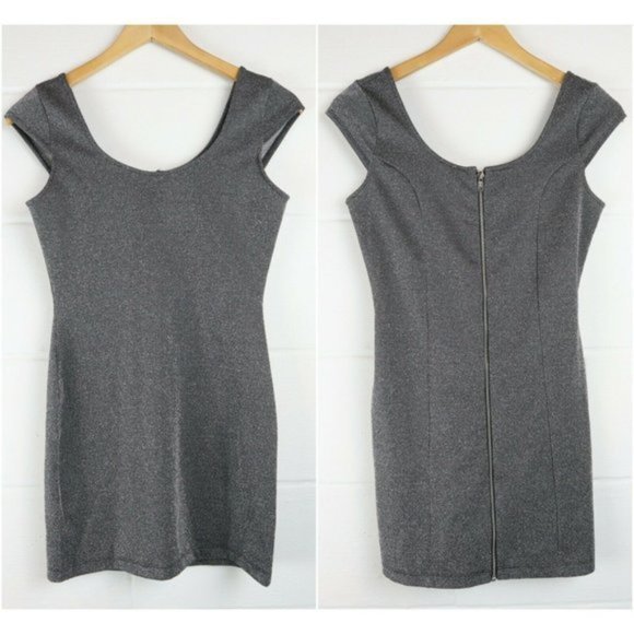 H&M Metallic Dress Womens Size 8 Divided Back Zip Textured Tight Bodycon Party - Picture 1 of 7